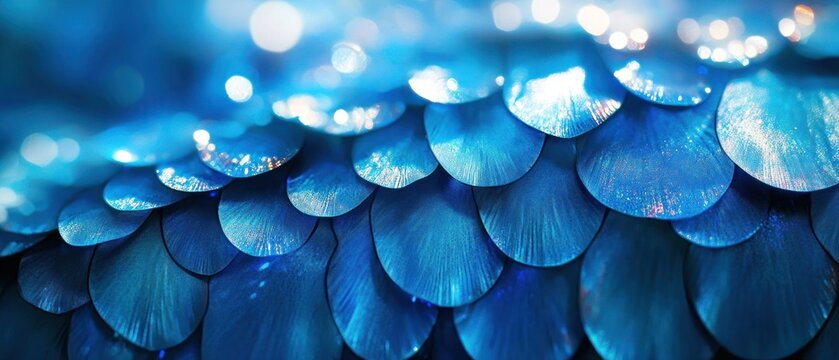 Blue iridescent scales texture background glossy shiny surface abstract pattern design