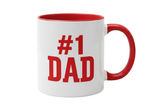 Red and white dad mug with bold number one print PNG isolated on transparent background