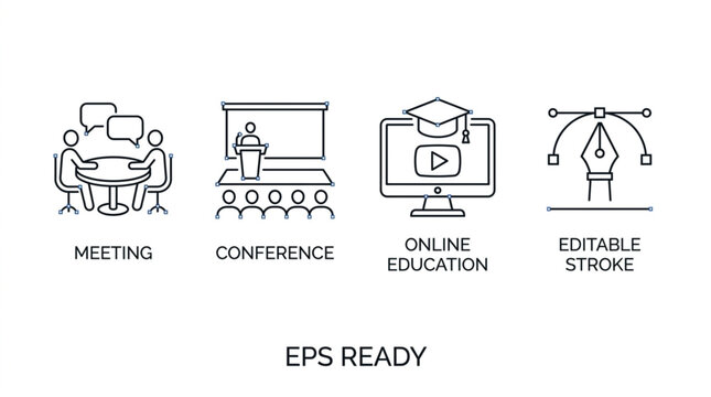 Online education icons on screen display.