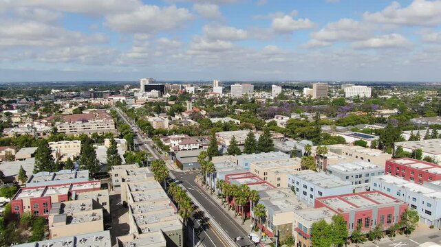 Aerial Horizontal View of Downtown Santa Ana Skyline and Apartments