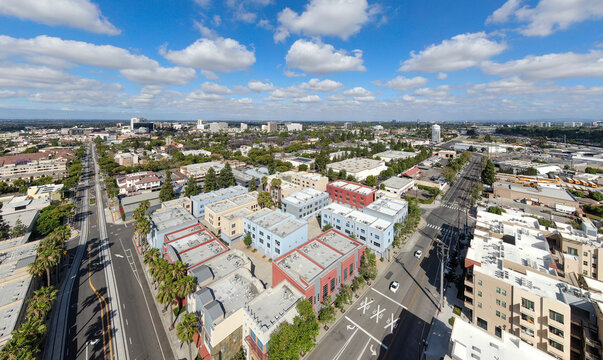 Aerial View of Downtown Santa Ana Skyline and Apartment Buildings