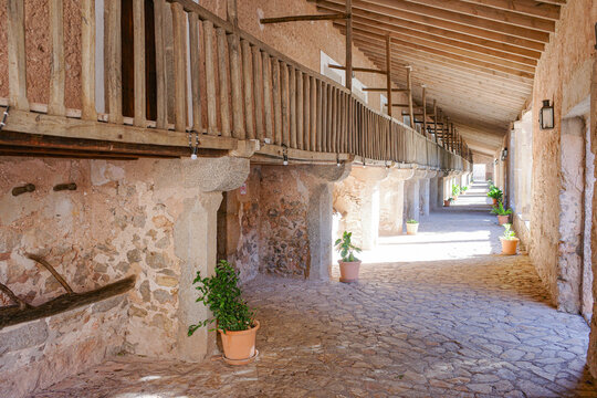 Mallorca, Spain - 15 Feb 2026: Cloisters of the Santuari de Lluc, Tramuntana Mountains, Mallorca