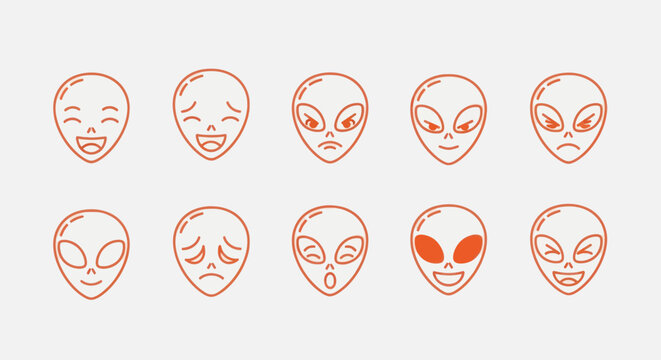 Alien faces emoticons expressions set