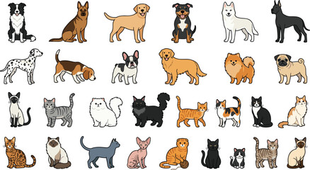 Collection of Popular Dog and Cat Breeds Icons Including Small and Large Pets, Friendly Puppies and Kittens for Digital Designs, Websites, and Apps © Kirtan