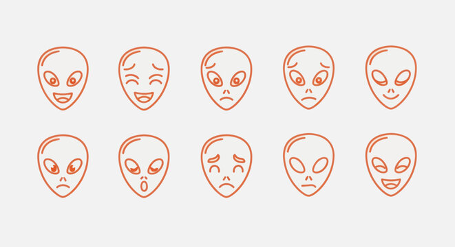 Alien heads with various emotions