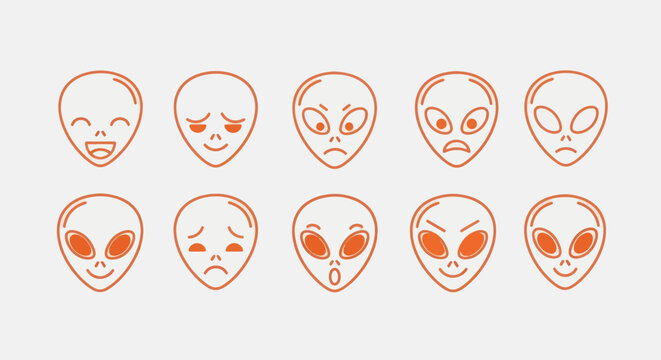 Alien heads with various emotions