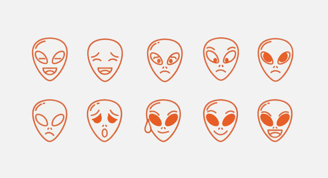 Alien heads with various facial expressions