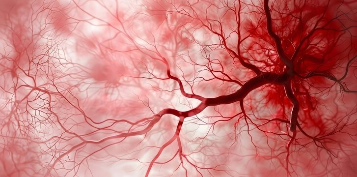 Abstract red blood vessel network on light background