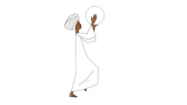 Hand Drawn Nubian Drummer Walking Cycle Animation, Sudanese cultural character animation character design