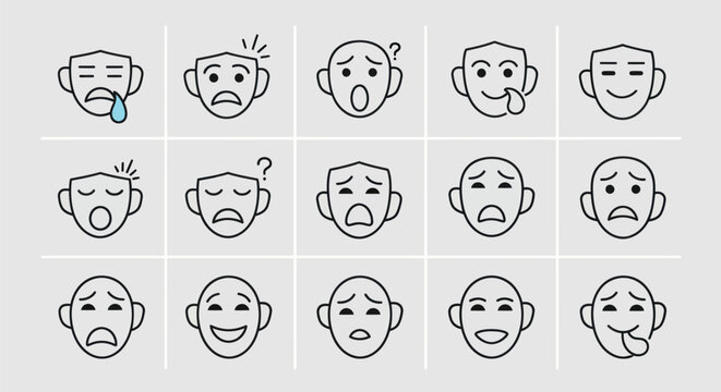 Emoticon set diverse facial expressions
