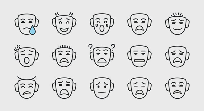 Emoticon set diverse facial expressions