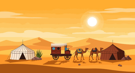 Camels and a desert cart scene. © Fauzi