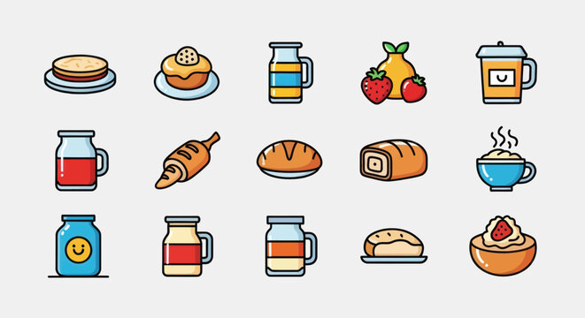 Assorted food and drink icons set