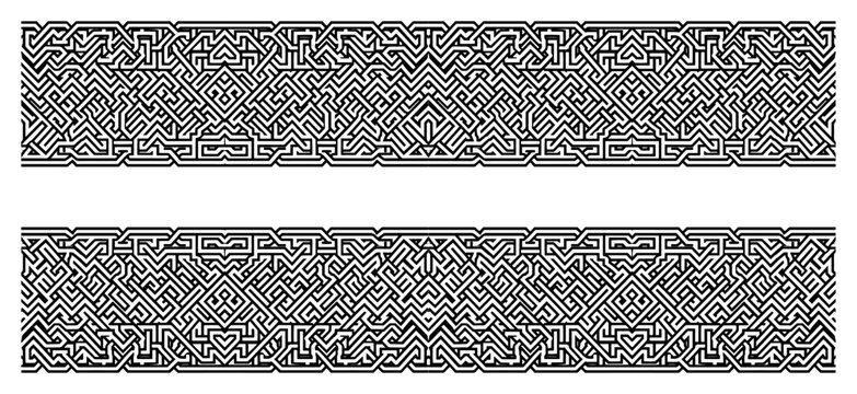 Celtic knot seamless border pattern with intricate geometric line art style