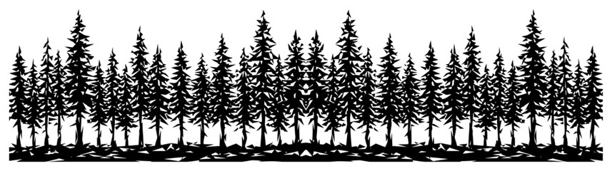 Obraz premium forest of pine and fir trees silhouette in horizontal composition