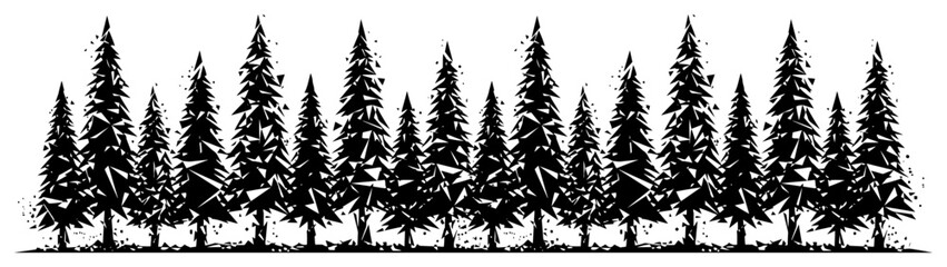 coniferous forest landscape with geometric polygonal evergreen trees design © Cristiano