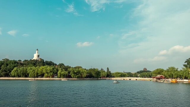 White Dagoba and Beihai Park Lake in Beijing China in Beihai Park, Beijing, China