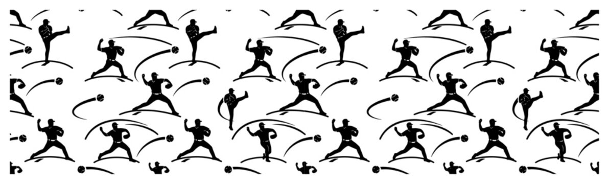 Martial arts fighter seamless pattern with dynamic silhouettes and motion elements