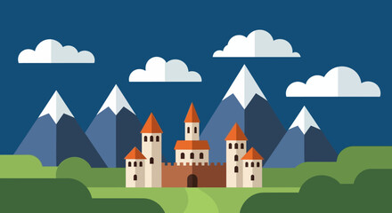 Castle with towers and orange roofs. © Fauzi