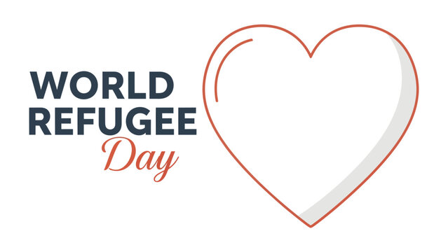World Refugee Day Heart Graphic: A graphic illustration for World Refugee Day featuring the text WORLD REFUGEE Day next to a simple outline of a heart, symbolizing compassion and support.