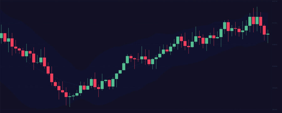 Blue and red candlestick trading downtrend market chart on dark background vector graphic illustration for stock market loss