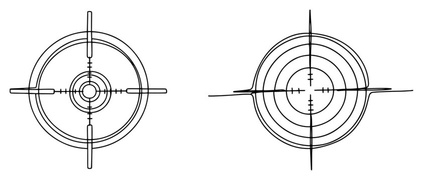 Crosshair target symbols for aiming and precision in continuous line art style