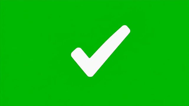 A simple graphic features a large white checkmark symbol prominently displayed against a vibrant green background, conveying a sense of confirmation or approval.