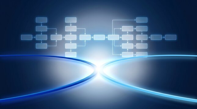 Digital Business Process Flowchart with Glowing Connection Background