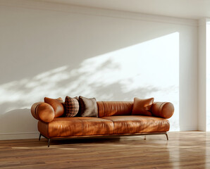 Obraz premium 3D render, illustration Large Luxury modern living room interior, realistic lighting, wide angle, contemporary furniture, clean lines, minimalist decor, elegant home design, large window