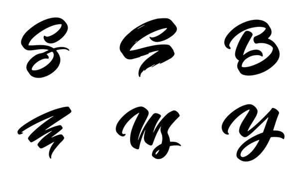 Handwritten Script Letters, Brush Stroke Alphabet Characters, Calligraphy Font Elements, Modern Typography Design, Black Ink Typography Set