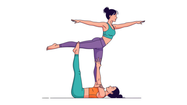 Acro Yoga Harmony: Two women demonstrate a graceful acro yoga pose, symbolizing trust, balance, and connection as one supports the other in mid-air.