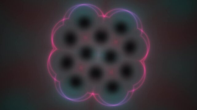 Abstract microscopic cell division process with glowing red neon light