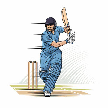 Illustration of a cricket batter hitting the ball