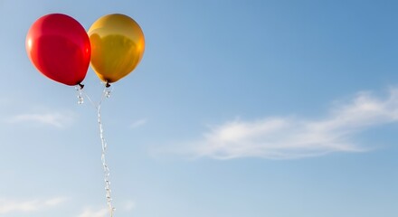 Fototapeta premium Red and gold balloons in blue sky Vector
