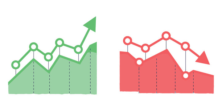 Green Up Arrow and Red Down Arrow Icon Set Representing Finance Profit and Loss Trends, Market Growth and Decline Symbols