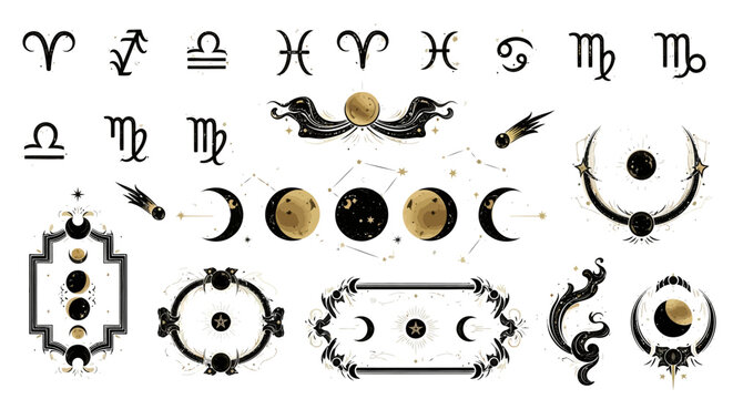 Zodiac signs and astrology symbols collection.