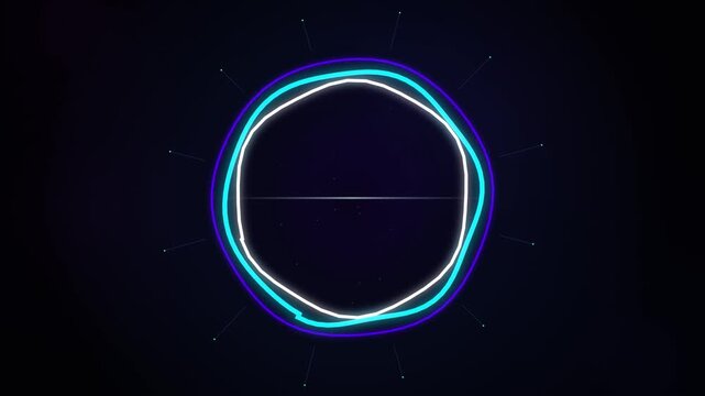 Dynamic neon audio visualizer featuring pulsing purple and cyan circular waves reacting on a dark digital background.