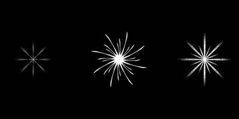 Fototapeta premium Abstract Starburst Sparkle Icons Set | Minimal Luxury Light Burst Symbols | Black and White Shining Stars Collection