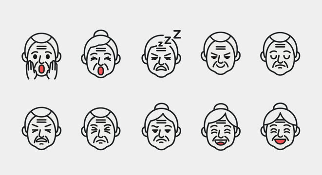 Elderly people diverse facial expressions