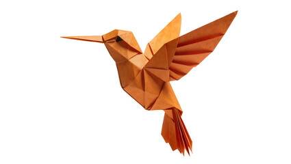 Isolated orange origami hummingbird in flight, a beautiful and delicate paper craft artwork. © Vincent