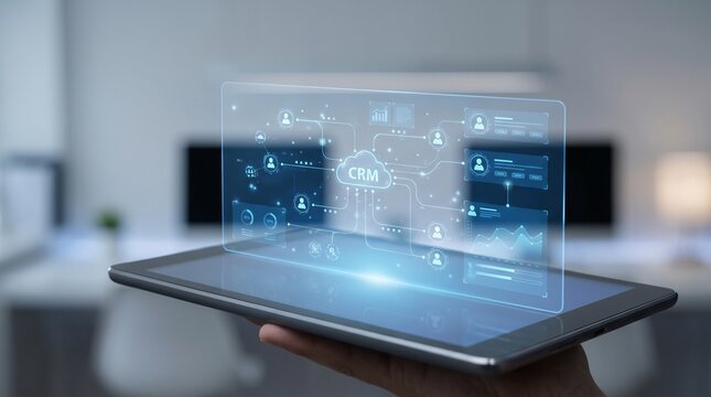 CRM Software Platform Interface on Tablet for Business Data Management