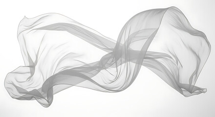Flowing white sheer fabric isolated on white background with lightweight material background isolated movement graceful delicate translucent abstract