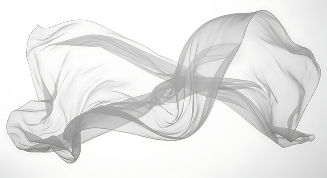 Flowing white sheer fabric isolated on white background with lightweight material background isolated movement graceful delicate translucent abstract