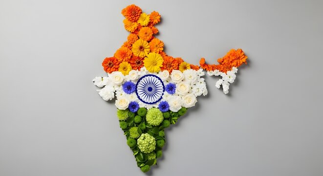 India map with colorful flowers Vector