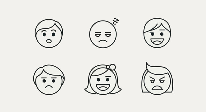 Emoticon set simple line art illustrations