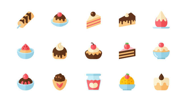 Assortment of sweet desserts in vector style