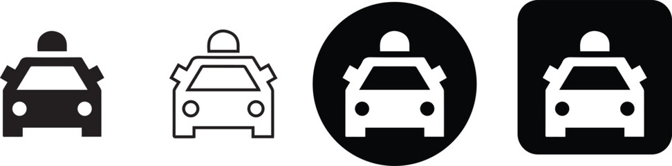 Taxi cab and city transport vehicle vector icon set presented in glyph, line art, circle, and square app styles © Nusrat