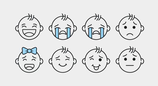 Baby face expressions in outline