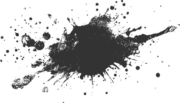 Abstract black grunge ink blot paint splatter with artistic dirty messy drops and stains vector illustration.