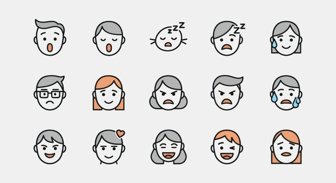Emotion icons diverse expressions set